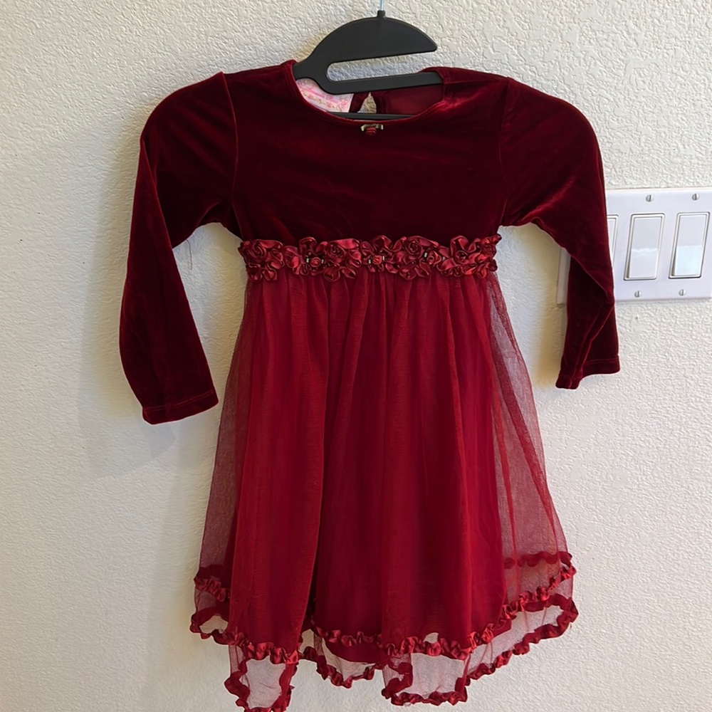 Elegant Velvet Kids Formal Dress - Red